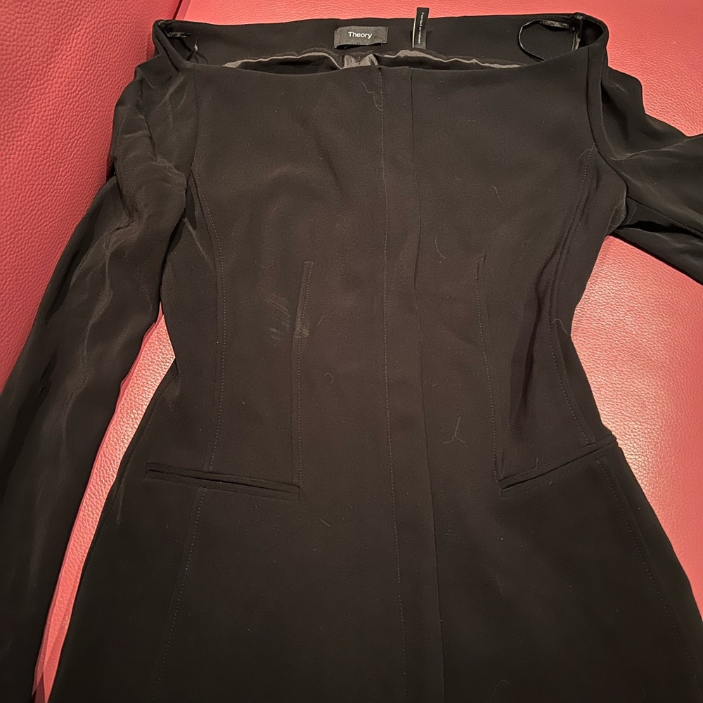 Theory Black Off-Shoulder Sheath Blazer